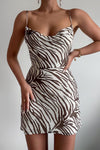 Zebra Print Cowl Neck Spaghetti Strap Mini Dress