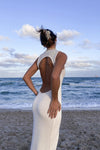 White Ribbed Open Back Sleeveless Maxi Dress