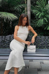 White Ribbed Open Back Sleeveless Maxi Dress