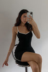 Black Ribbed Stripe Plunge Detail Mini Dress