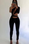 Black One Shoulder Asymmetric Cut Out Jumpsuit