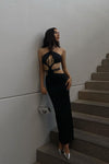 Black Halter Strappy Cut Out Detail Maxi Dress
