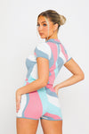 Blue Abstract Print Knit Playsuit
