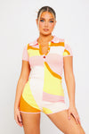 Pink Abstract Print Knit Playsuit