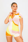 Pink Abstract Print Knit Playsuit