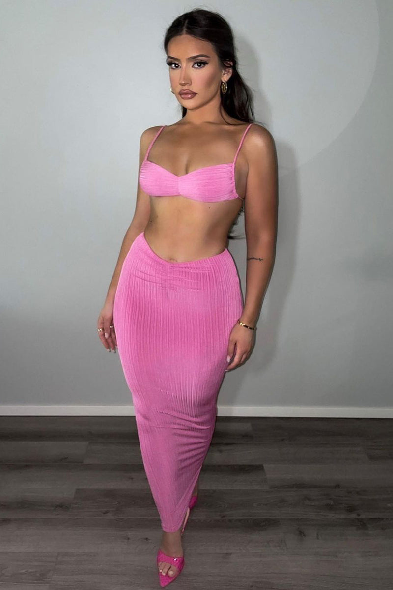 White Slinky Ribbed Crop Top & Maxi Skirt Co-Ord