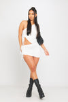 White Asymmetric Drawstring Crop Top & Mini Skirt