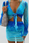 Blue Mesh Tie Dye Crop Top & Mini Skirt Co-Ord