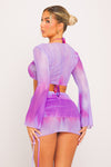 Purple Mesh Tie Dye Crop Top & Mini Skirt Co-Ord