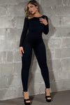 Black Scoop Neck Backless Long Sleeve Jumpsuit