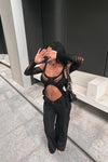 Black Mesh Zebra Detail Cut Out Crop Top