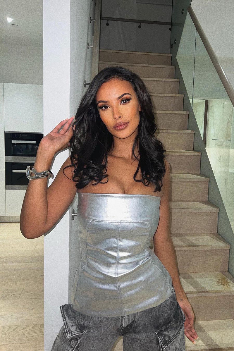 Silver PVC Coated Bustier Bandeau Top