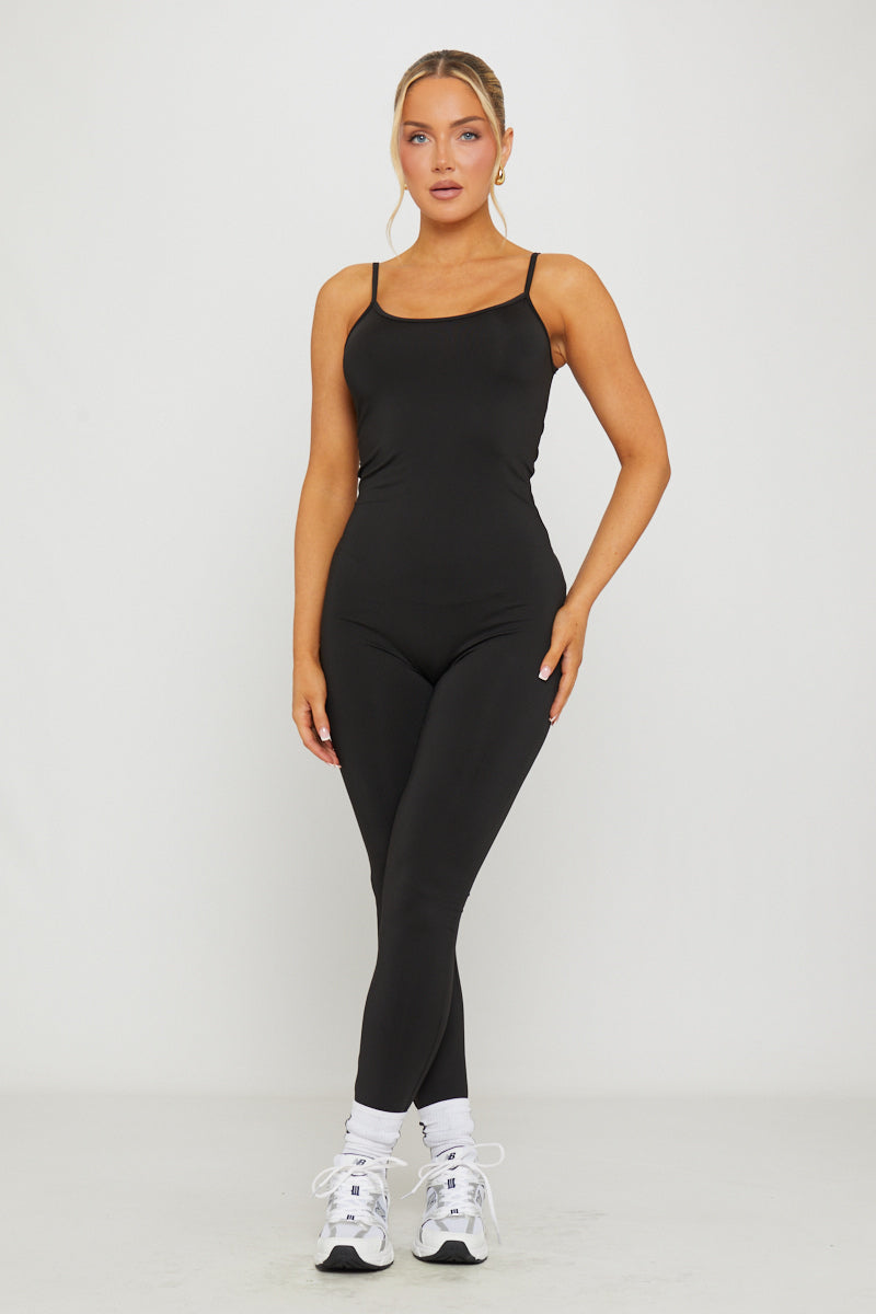Black Seamless Strappy Jumpsuit