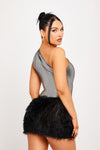 Black Metallic One Shoulder Bodysuit & Mini Skirt Co-Ord
