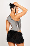 Black Metallic One Shoulder Bodysuit & Mini Skirt Co-Ord