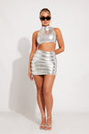 Silver Metallic Padded Puffer Mini Skirt