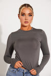 Dark Grey Seamless Slinky Long Sleeve Top