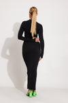 Black Ribbed High Neck Seam Detail Split Maxi Dress