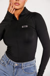 Black High Neck Zip Sportline Long Sleeve Top