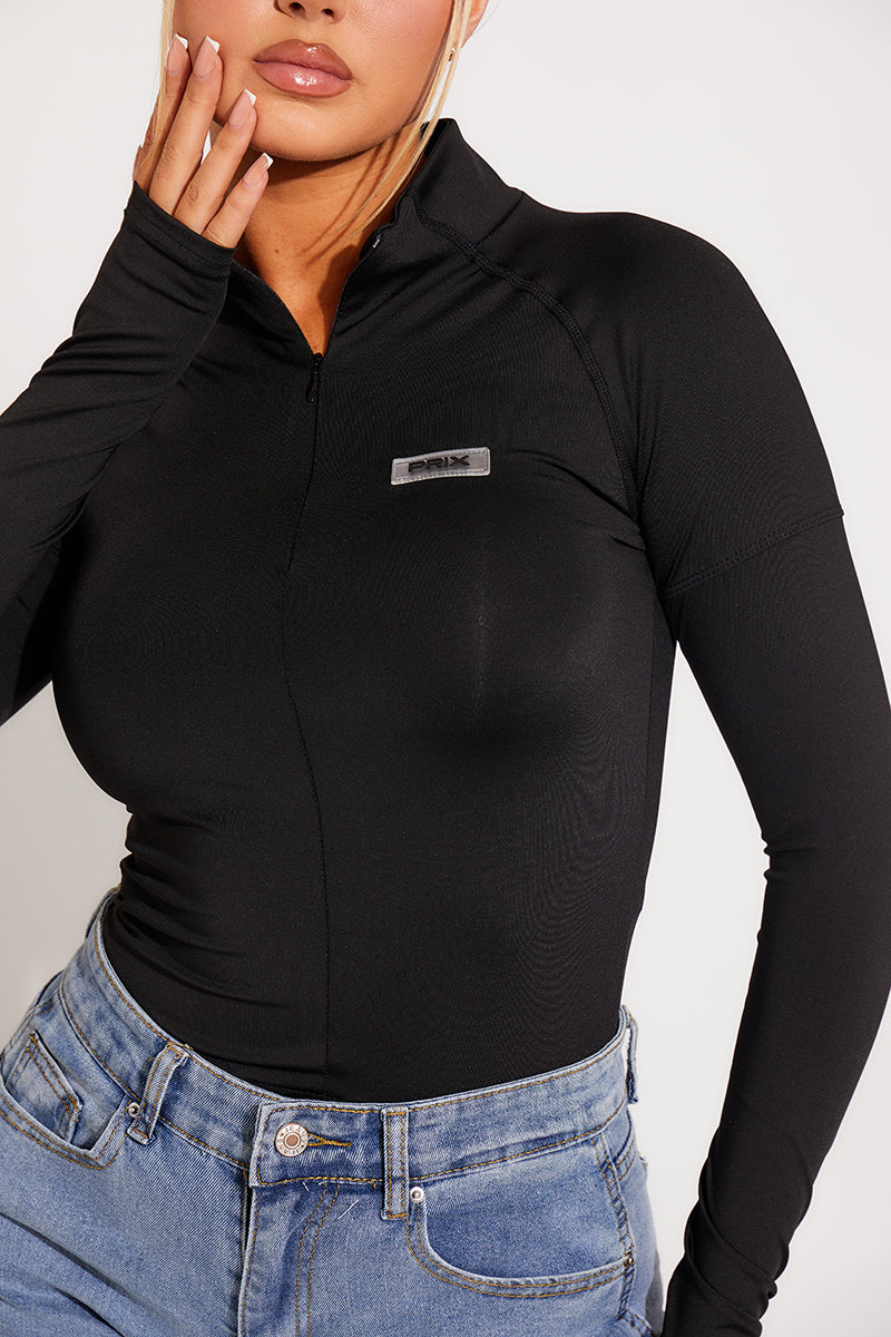 Black High Neck Zip Sportline Long Sleeve Top