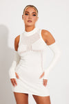 White Knitted High Neck Contour Mini Dress