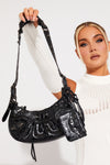 Black Faux Leather Cagole Shoulder Bag