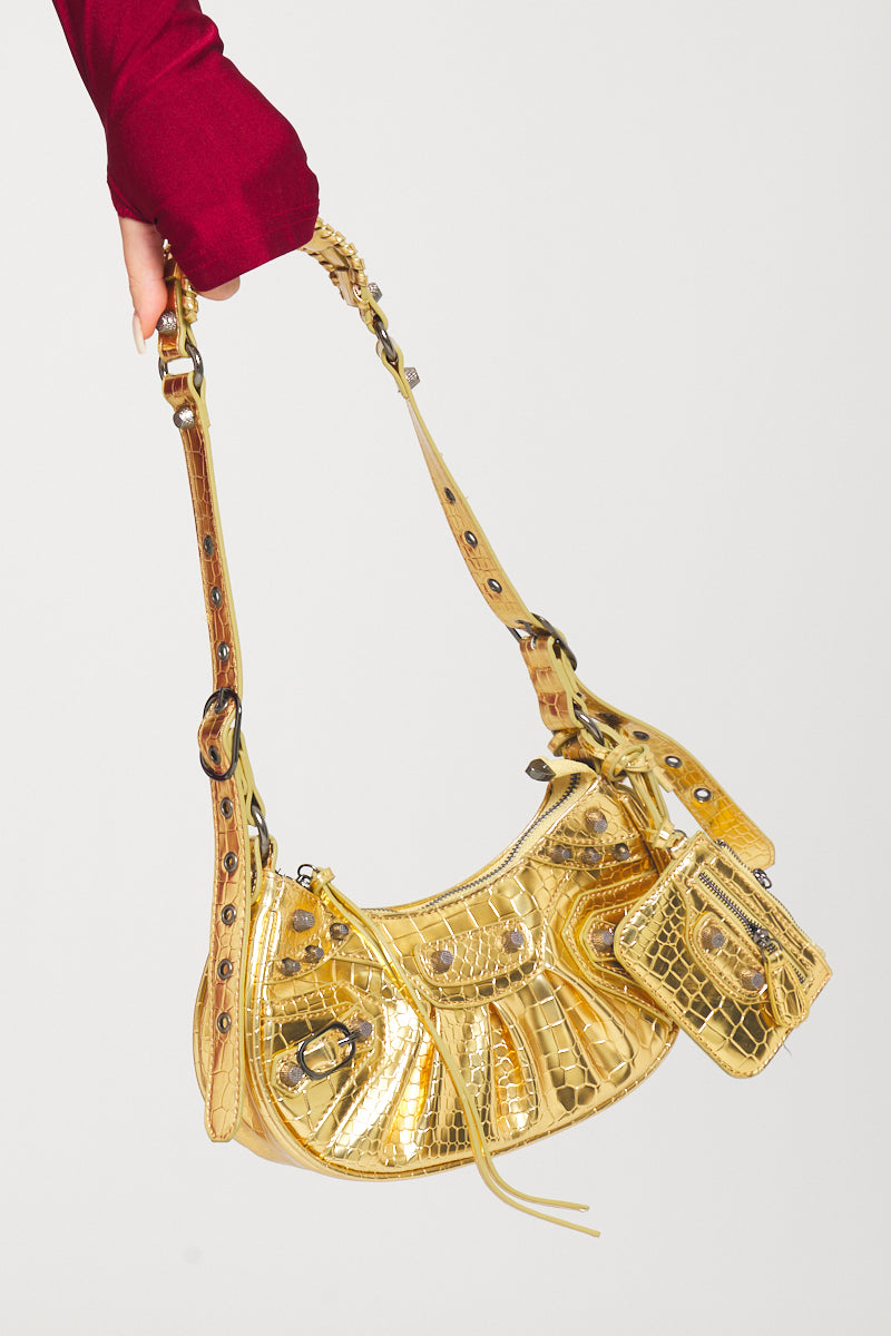 Gold Faux Leather Cagole Shoulder Bag