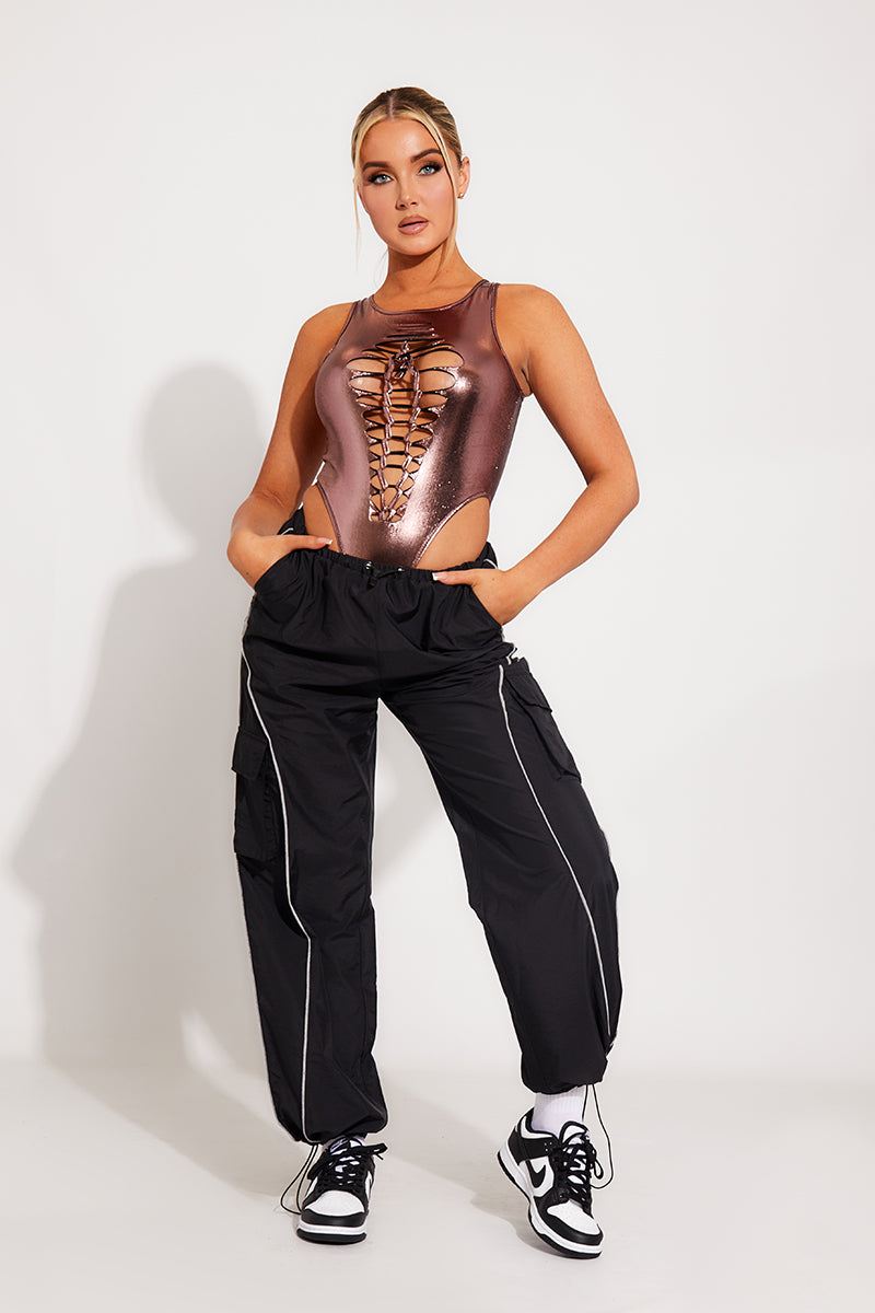 Pink Metallic Cut Out Ladder Detail Bodysuit