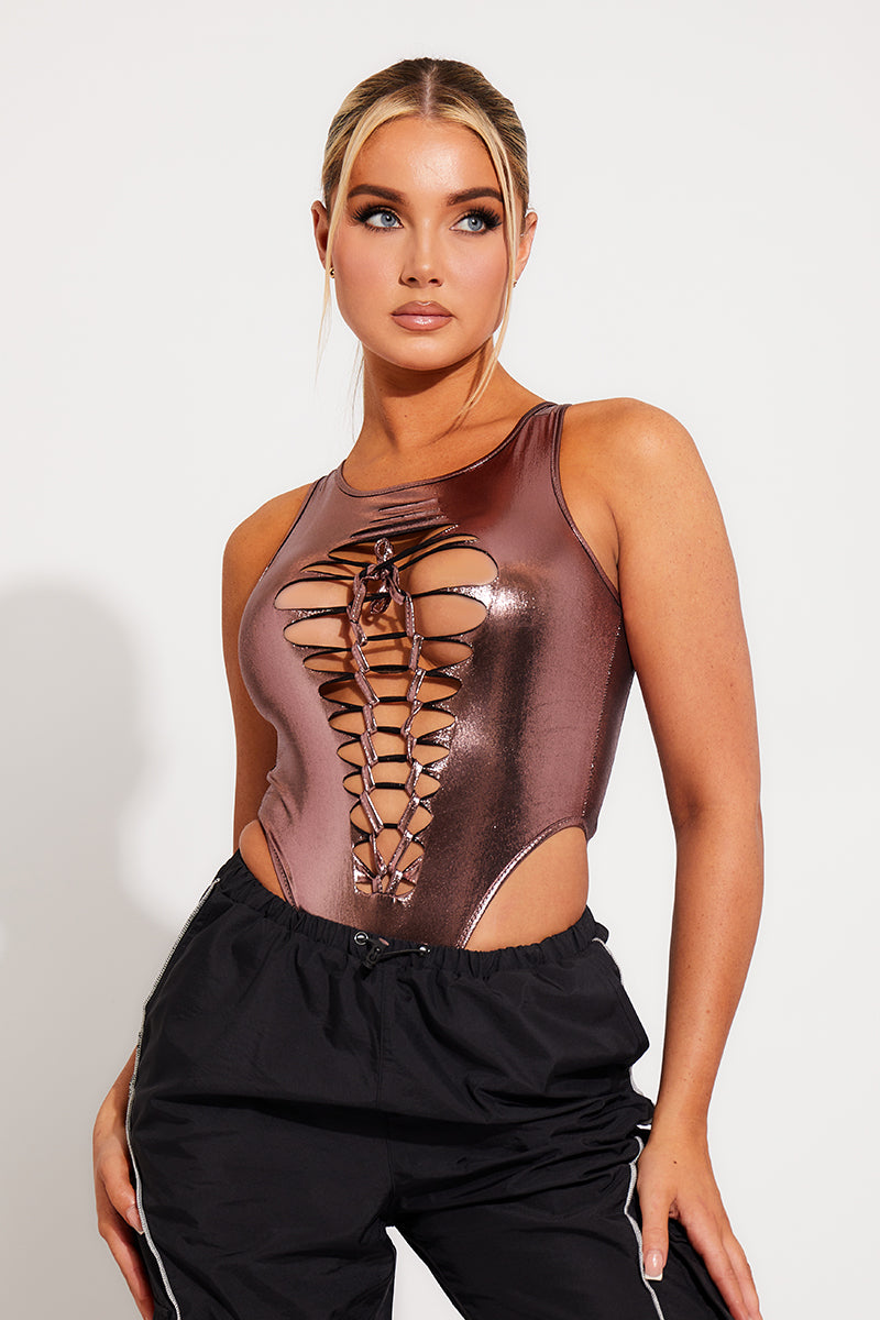 Pink Metallic Cut Out Ladder Detail Bodysuit