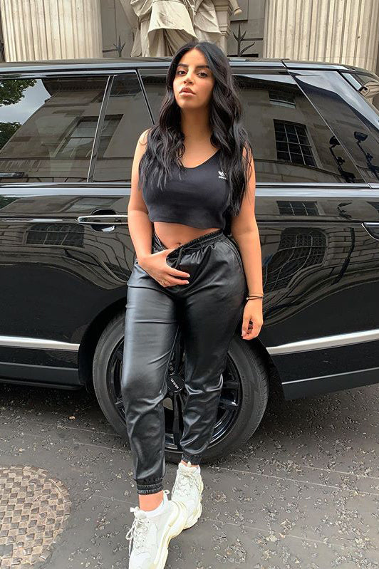 Black Faux Leather Joggers