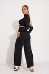 Black High Neck Crop Top & Wide Leg Trousers Co-Ord