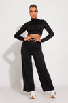 Black High Neck Crop Top & Wide Leg Trousers Co-Ord
