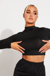 Black High Neck Crop Top & Wide Leg Trousers Co-Ord