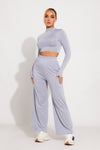 Grey High Neck Crop Top & Wide Leg Trousers Co-Ord