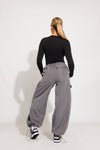 Grey Low Rise Oversized Parachute Cargo Pants