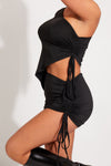 Black Asymmetric One Shoulder Crop Top & Mini Skirt