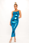 Blue Metallic Sleeveless Backless Bodycon Midaxi Dress