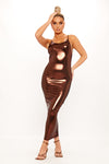 Brown Metallic Sleeveless Backless Bodycon Midaxi Dress