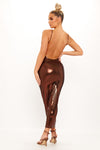 Brown Metallic Sleeveless Backless Bodycon Midaxi Dress