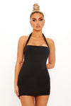 Black Halter Square Neck Bodycon Mini Dress