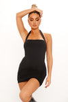 Black Halter Square Neck Bodycon Mini Dress