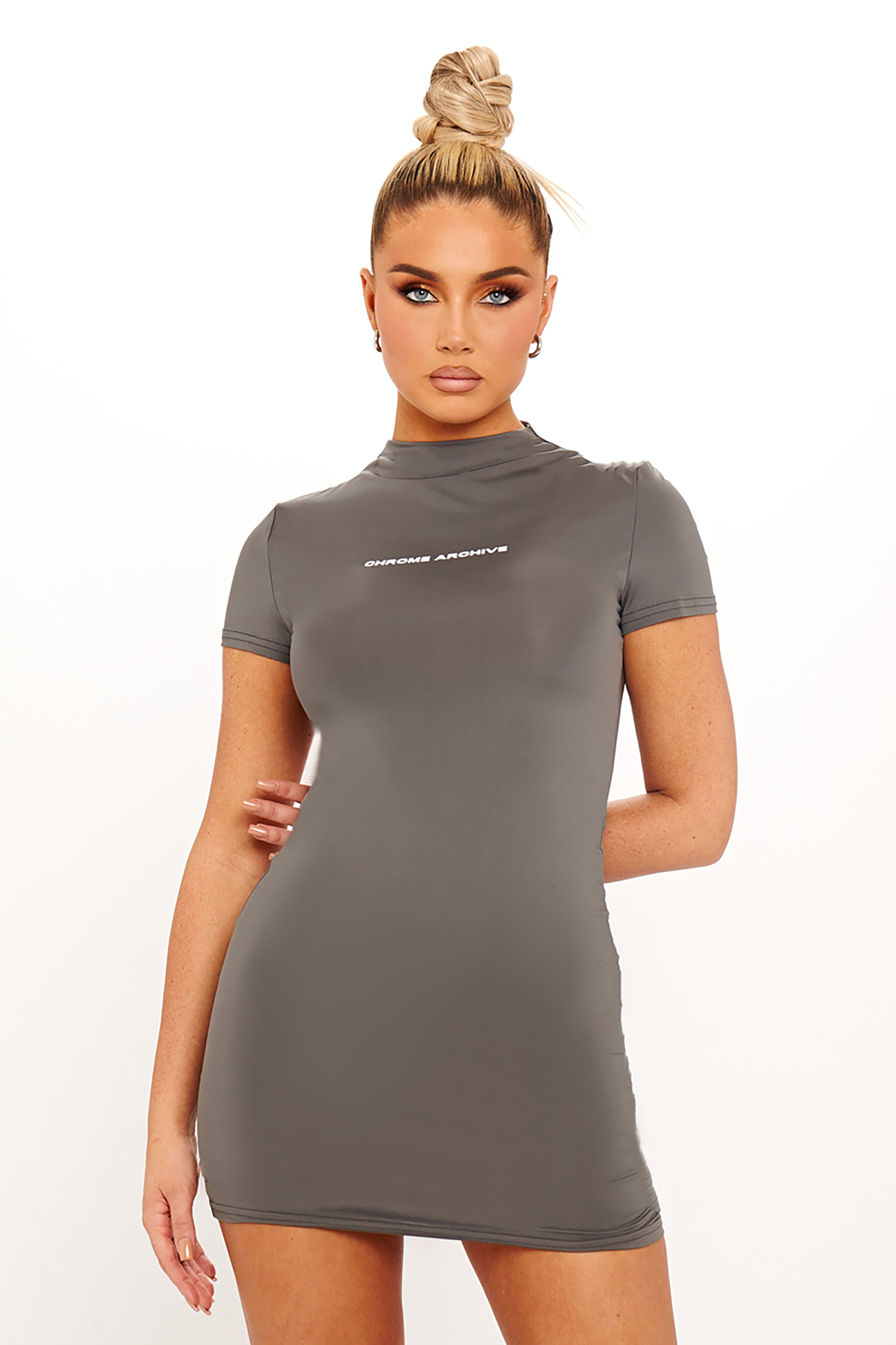 Grey Chrome Archive High Neck Bodycon Mini Dress