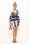 Black Tie Dye Print Long Sleeve Bodycon Mini Dress