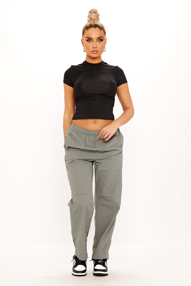 Grey Baggy Straight Leg Shell Parachute Cargos