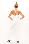 White Scoop Neck Sleeveless Flared Leg Jumpsuit