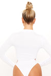 White High Neck Zip Detail Long Sleeve Bodysuit