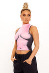 Pink High Neck Body Art Print Sleeveless Crop Top