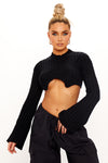 Black Cable Knit High Neck Cropped Jumper