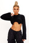 Black Cable Knit High Neck Cropped Jumper