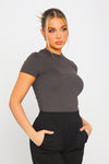 Dark Grey Seamless Fitted Short Sleeve T-Shirt